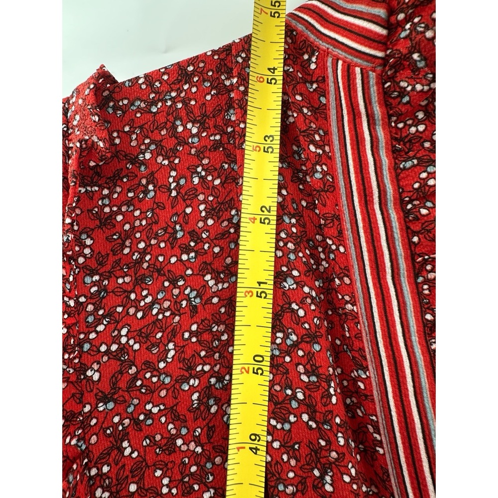 Max Studio Red Floral Boho Maxi Dress L Smocked Waist Tiered Cottagecore WW11 - Picture 7 of 13
